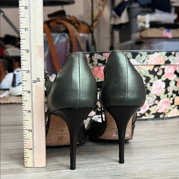 Cole Haan Collection Pointed Toe Strappy Pumps in Metallic Olive Green Leather - Picture 8 of 16